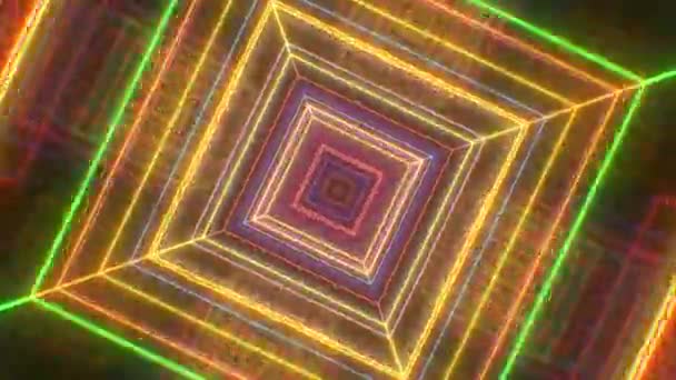 Futuriste arc-en-ciel néon Lueur Tunnel carré de faisceaux laser électriques - 4K mouvement de boucle sans couture Animation de fond — Video