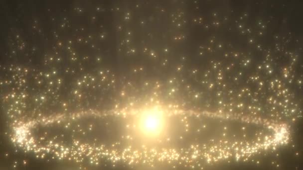 Anillo Dorado de Partículas Mágicas Aumentando con Bokeh y Orbe Brillante - Animación de Fondo de Movimiento de Bucle Inconsútil 4K — Vídeos de Stock
