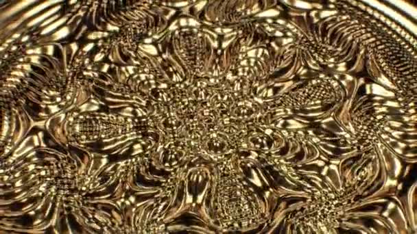 Płynne złote fale na abstrakcyjnym błyszczącym metalicznym przepływie powierzchniowym płynów - 4K Płynne VJ Loop Motion Background Animation — Wideo stockowe