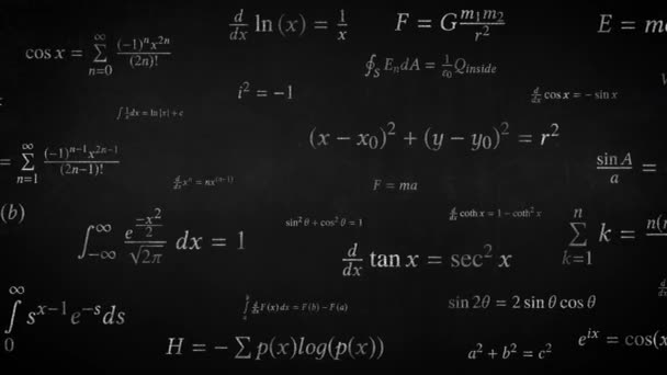 Símbolos da equação da ciência da fórmula da matemática escritos em Chalkboard Moving - 4K Seamless Loop Motion Background Animation — Vídeo de Stock