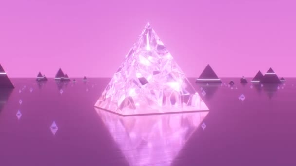 Pink Glass Crystal Pyramid Shines Abstract Aesthetic Light Reflection - 4K Seamless VJ Loop Motion Background Animation — Stock Video