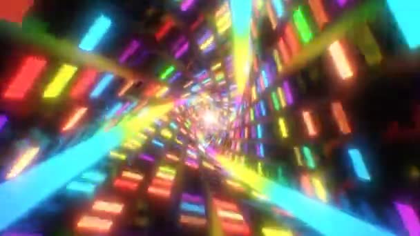 Soyut Bükülmüş Sonsuz Tünel 'de Gökkuşağı Neon Parıltısı Işıkları yanıp sönüyor - 4K Kusursuz Döngüsüz Döngü Hareketi Arkaplan Canlandırması — Stok video