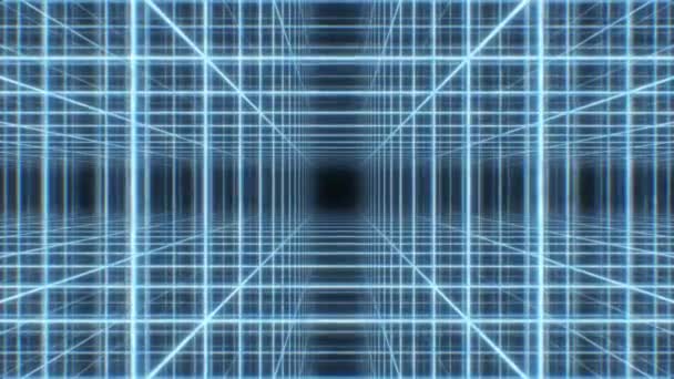 Retro 80s Neon Light Wireframe Grid Cube Array Synthwave 3D Tunnel - 4K Seamless Loop Motion Background Animation — Stock Video