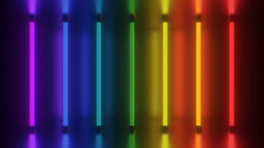 Retro Gökkuşağı Neon Işıkları Tüpleri Fütürist Parlak Yansımalar - 4K Kusursuz Döngüsüz Döngü Arkaplan Animasyonu