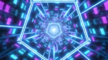Bilimkurgu Parıldayan Neon Işıkları Yansıtıcı Özet Pentagon Tüneli - 4K Kusursuz Döngüsüz Döngü Hareketi Arkaplan Animasyonu
