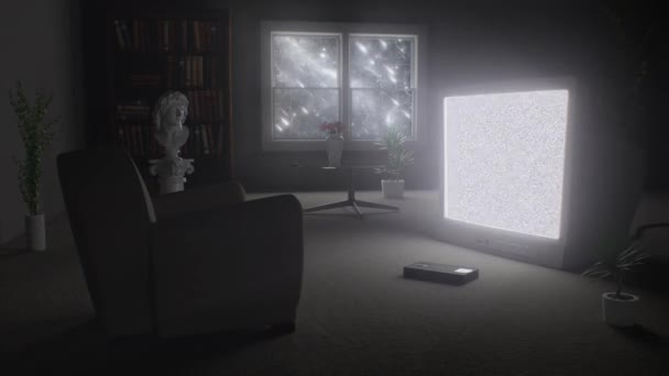 Triste Nostálgico Estética 90 Cena da sala de estar e estática na TV CRT - 4K Seamless Loop Motion Background Animação — Vídeo de Stock