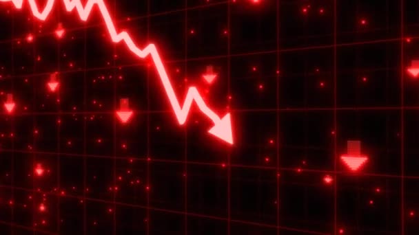 Аварія на фондовому ринку графік червоних стрілок, що йде вниз до рецесії - 4K Безшовна петля руху фонова анімація — стокове відео