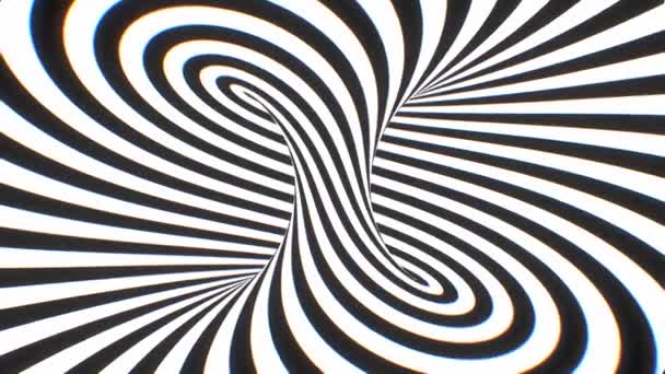 Twisted Black White Hypnotic Optical Illusion Psychedelic Stripes - 4K Seamless Loop Motion Background Animation — Αρχείο Βίντεο