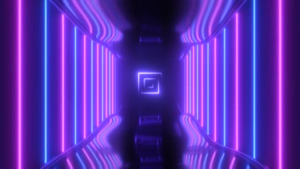 Ultravioleta Neon Laser Beams Reflexão brilhante Sci-Fi Retro Tunnel - 4K Seamless Loop Motion Background Animação — Vídeo de Stock