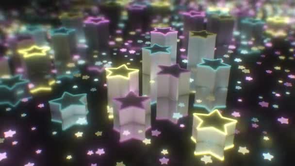 Abstrawing Neon Star DJ Room Illuminated Shapes Fishing Light - 4K Seamless VJ Loop Motion Background Animation — стоковое видео