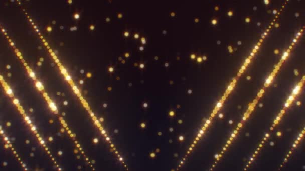 Luces doradas brillantes diagonales Líneas intermitentes y Bokeh difuminado cálido - Animación de fondo de movimiento VJ Loop 4K Seamless — Vídeos de Stock