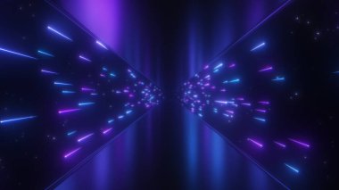 Neon Parıldayan Yıldız Kuyrukluyıldızları Yansıtıcı Tünelde Işık Hızı Uçar 3D Görünüm - Soyut Arkaplan Dokusu