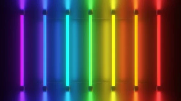 Retro Rainbow Neon Lights Tubes Glow Futuristic Bright Reflections 3D Rendering - Abstract Background Texture