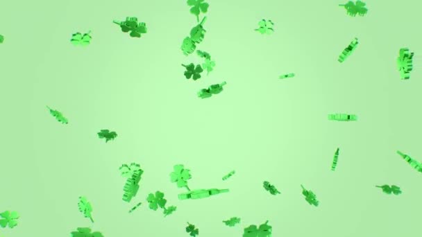 Lucky Green Falling Four Leaf Clovers Patrick Day Shamrocks Hintergrundschleife — Stockvideo