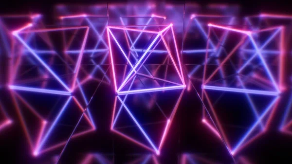 Flickering Neon Flashing Lights Streszczenie Refleksje nad kształtem 3D Sci-Fi - Streszczenie tekstury tła — Zdjęcie stockowe