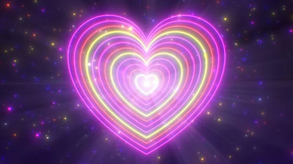 Spinning Neon Love Heart Shapes Glow and Abstract Romantische Valentijn - Abstract Achtergrond textuur — Stockfoto