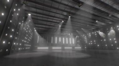 Terk Edilmiş Depo Rave Party Yeraltı Mekanı 'nda Yanıp sönen Işıklar - 4K Kusursuz VJ Döngüsüz VJ Hareketi Arkaplan Animasyonu