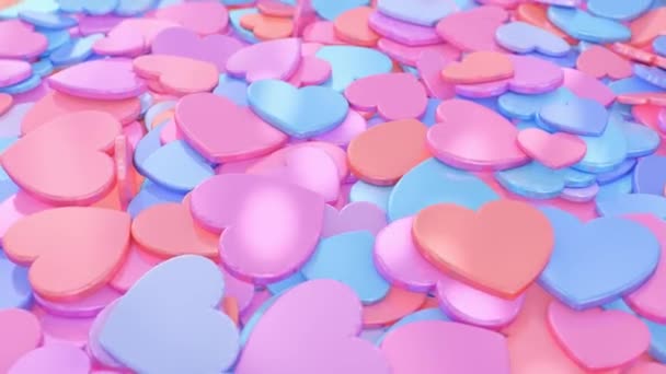 Rotující hromádka lesklých srdcí tvarované Valentine lásky reflexní tokeny - 4K bezešvé VJ smyčka pohybu pozadí animace — Stock video