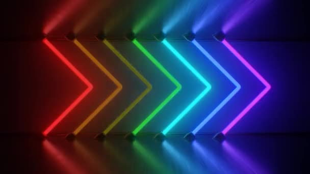 Frecce al neon arcobaleno retrò segno lampeggiante colorato Glow Light Spectrum - 4K Seamless VJ Loop animazione di sfondo — Video Stock