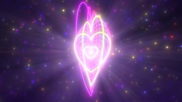 Spinning Neon Love Heart Shapes Glühen und abstrakte romantische Valentinstag - 4K Seamless VJ Loop Motion Hintergrundanimation — Stockvideo