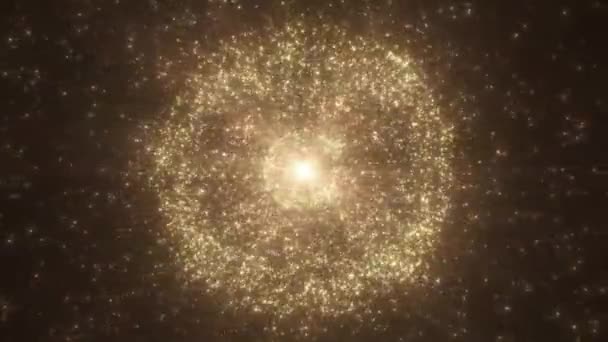 Hermosa Esfera de chispa de brillo dorado Estrellas de partículas Rayos de luz brillante - Animación de fondo de movimiento VJ Loop 4K Seamless — Vídeos de Stock