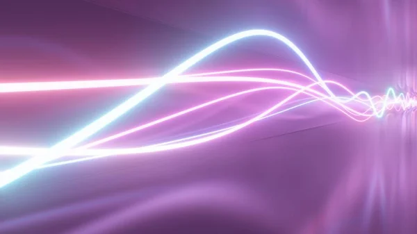 Ultraibolya neon hullám izzó lézer görbék áramló reflektív szoba - elvont háttér textúra — Stock Fotó