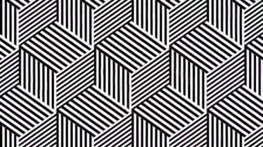 Isometric Cubes 3D Siyah ve Beyaz Çizgili Optik İllüzyon - 4K Kusursuz VJ Döngüsüz Arkaplan Canlandırması