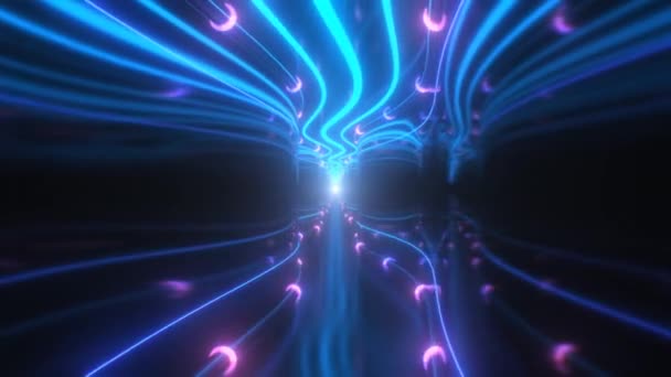 Endlose Spiegelhalle mit leuchtenden Neonlichtern 3D Tunnelwellen - 4K Seamless VJ Loop Motion Hintergrundanimation — Stockvideo