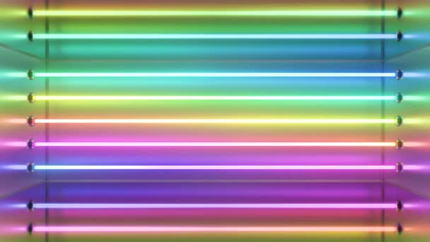 Fluorescent arc-en-ciel néon tubes lumineux spectre lumineux faisceaux laser 3D - 4K sans couture VJ boucle animation de fond de mouvement — Video