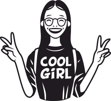 kız öğrenci gösteren iki parmak logo siyah serin