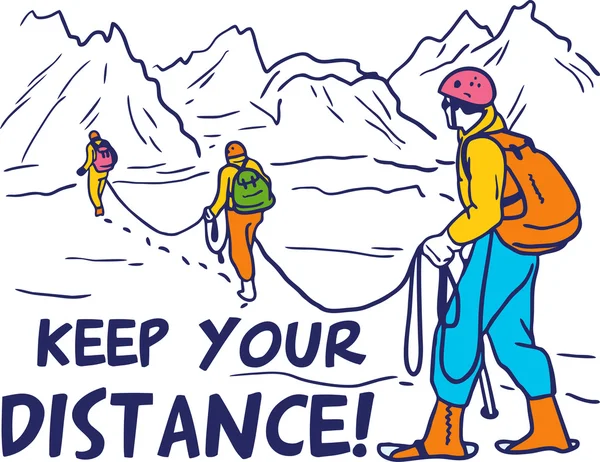 山の中の登山家を保つ距離ルール — ストックベクタ