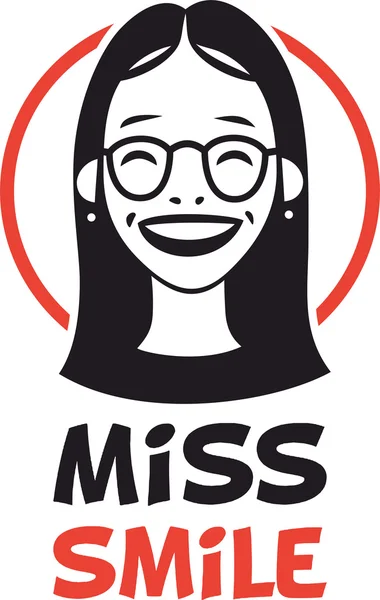 Miss lachende meisje met bril portret logo — Stockvector