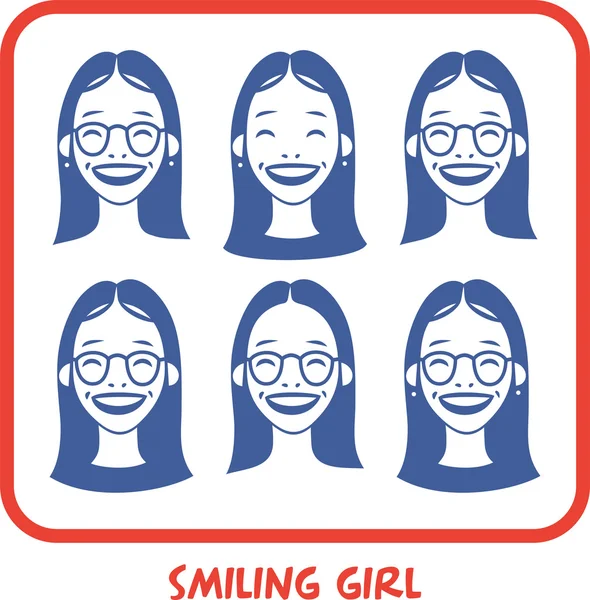 Portrait of a smiling girl in glasses sign set — Stock Vector