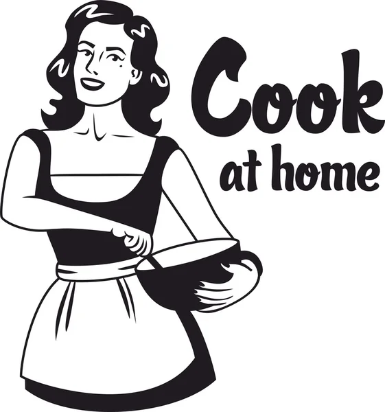 Cozinhar em casa menina em um avental segurando tigela logotipo — Vetor de Stock