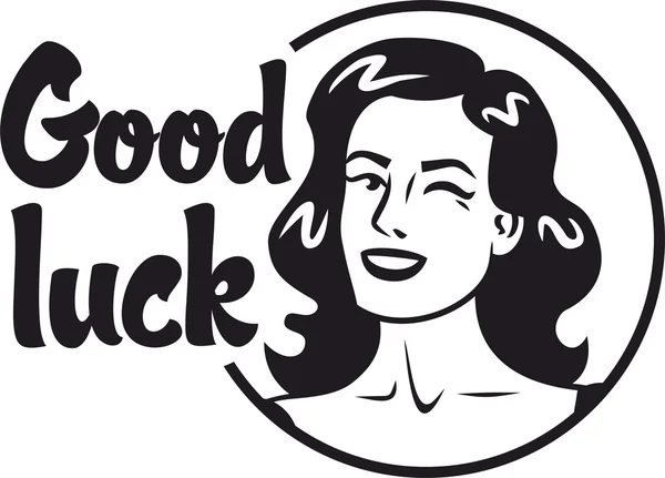 Good luck pin up girl winking circle logo - Stok Vektor