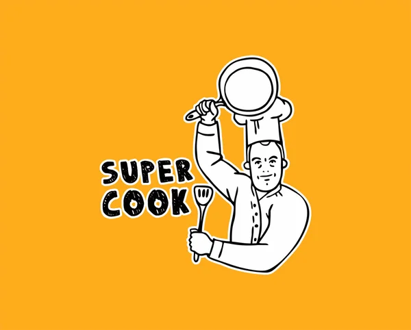 Super cozinhar logotipo adesivo amarelo — Vetor de Stock