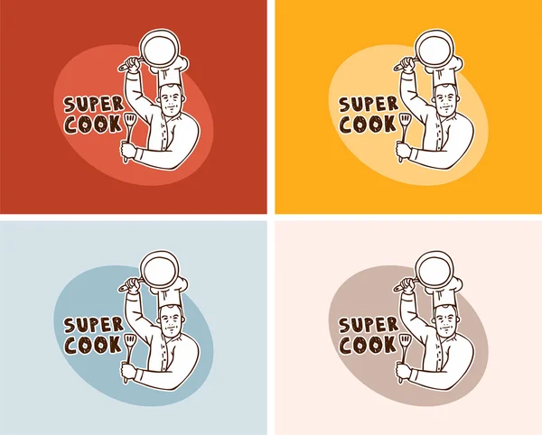 Conjunto de adesivo logotipo super cozinheiro — Vetor de Stock