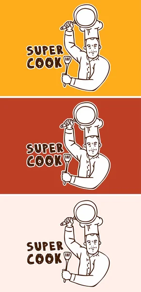 Conjunto de adesivo logotipo super cozinheiro — Vetor de Stock