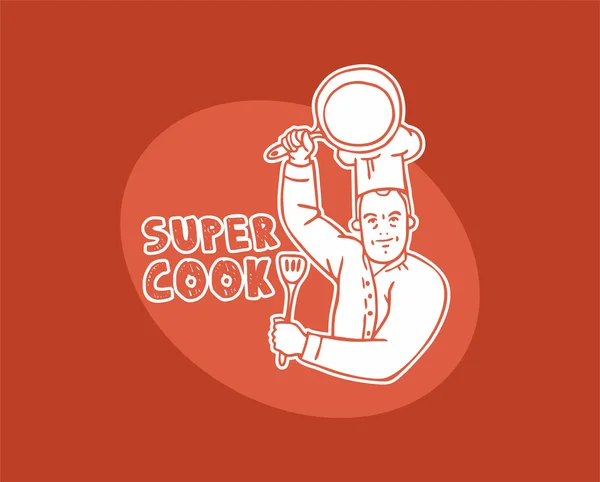 Super cocinero logo etiqueta roja — Archivo Imágenes Vectoriales