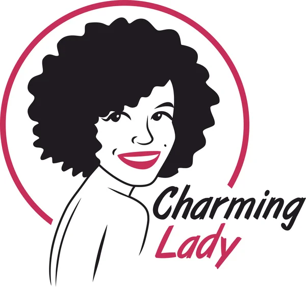 Charming lady logo pink and black circle — Stock Vector