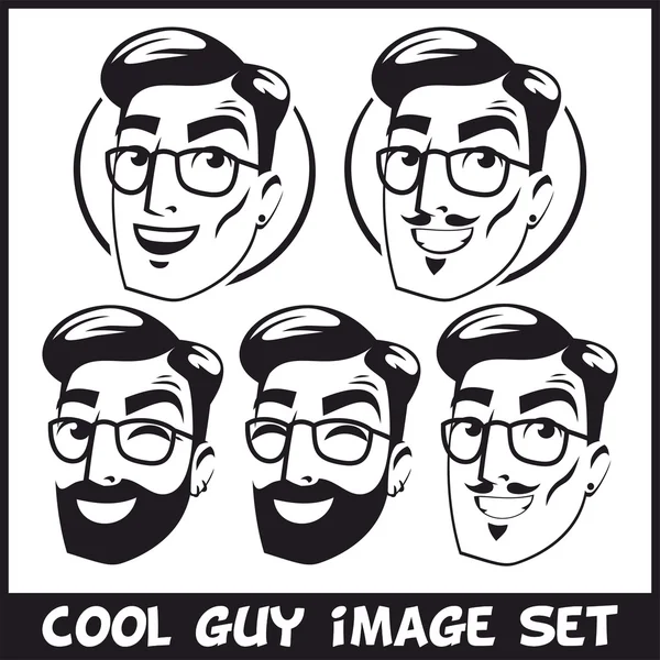 Koele kerel afbeelding hipster set van tekens — Stockvector