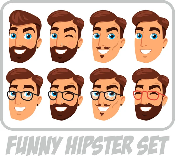 Head funny hipster set — Stock Vector