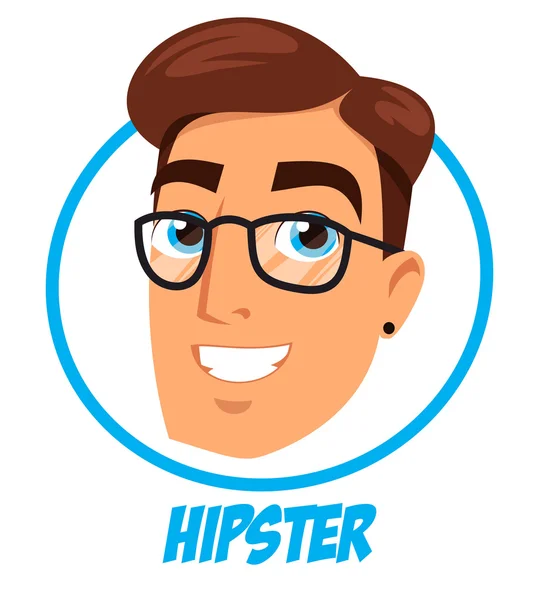 Tête souriant hipster lunettes cercle — Image vectorielle