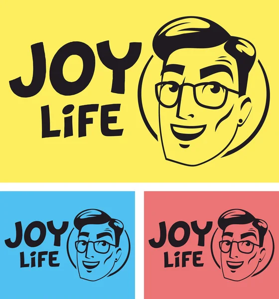 Alegria de vida conjunto de logotipos homem retrato cor hipster —  Vetores de Stock
