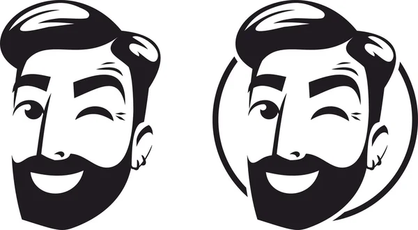 Знак логотипа головы бородатый хипстер подмигивание набор — стоковый вектор