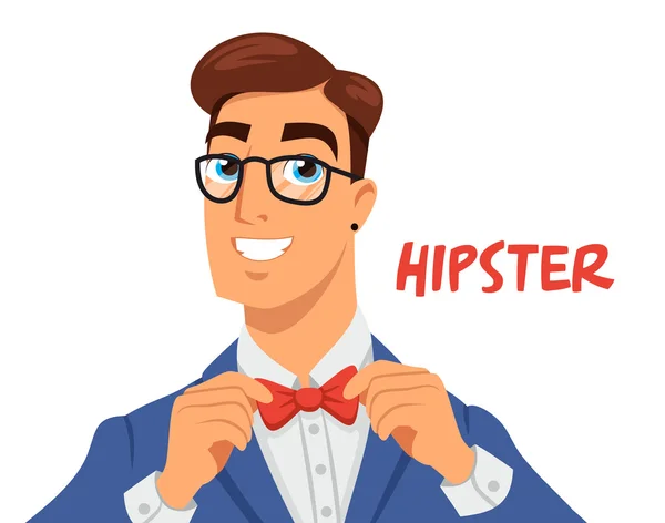 Potret kacamata hipster dan dasi - Stok Vektor