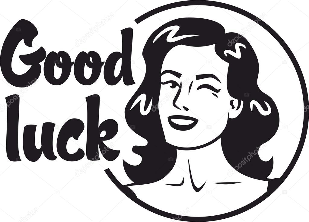 Picture good luck pin up girl winking circle logo