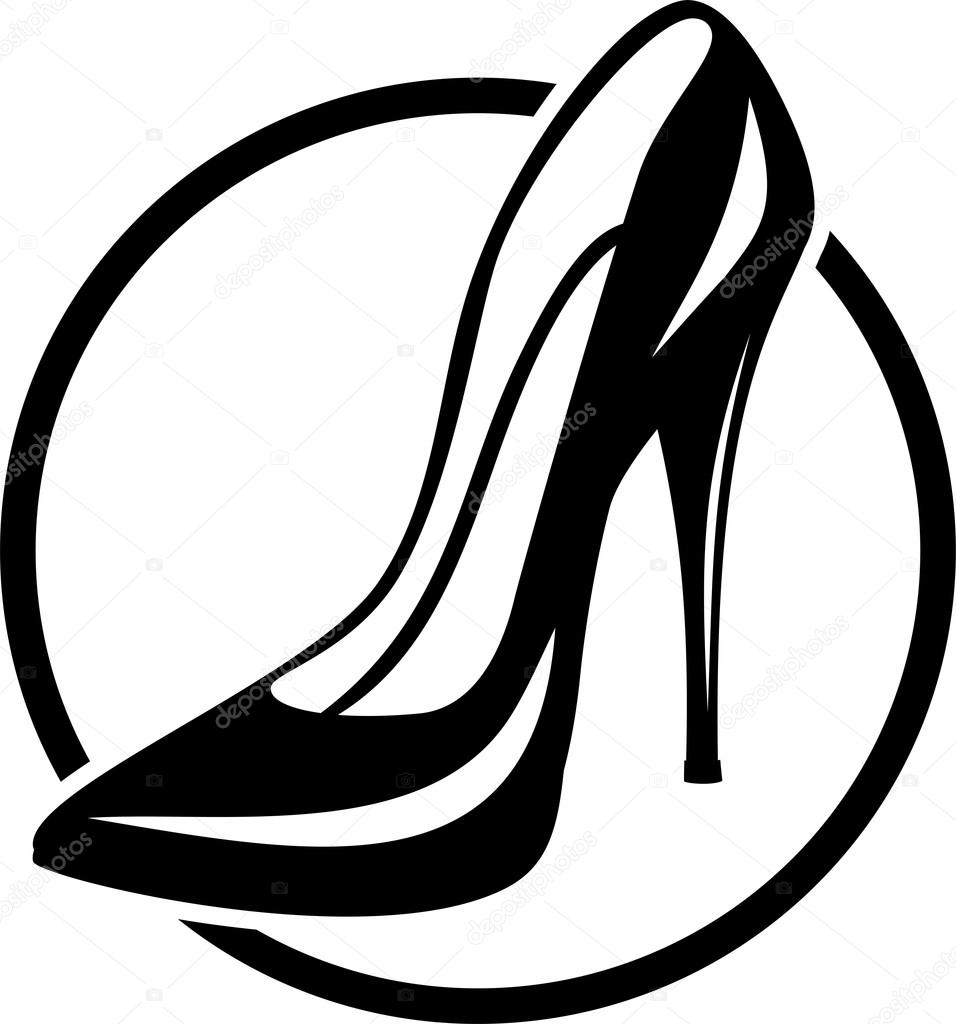 Sign female shoe high heels black circle Stock Vector by