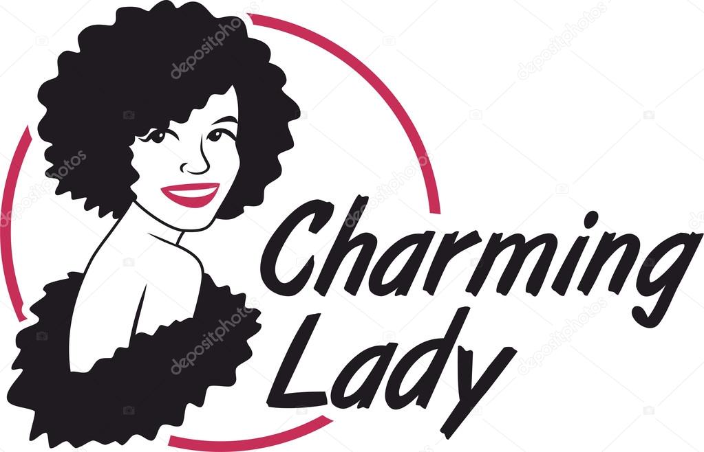 Picture charming lady logo magenta and black circle