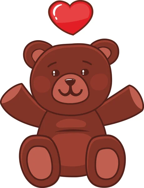 Teddy urso com os braços para cima e coração — Vetor de Stock
